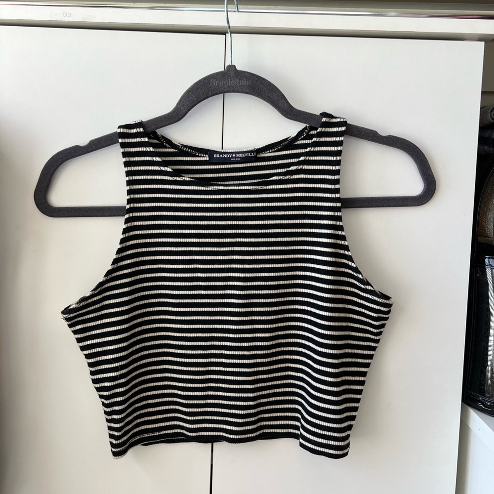 Brandy Melville Black & Cream Striped Crop Top - one size fits all